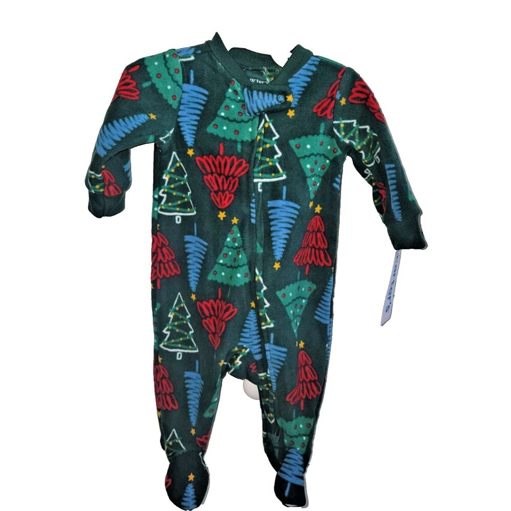 Carters Unisex Fleece Footed Sleeper Pajamas Holiday Trees 3M NEW w tags